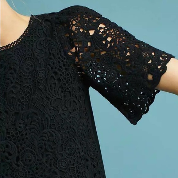 Anthro Eri + Ali Suzy Black Lace Overlay Crochet Tee Top Blouse Small - Picture 2 of 12